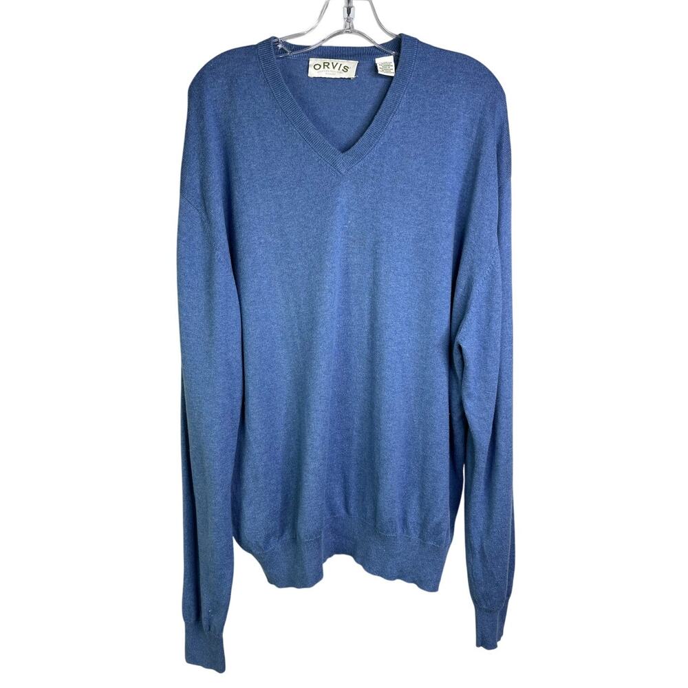 Orvis Sweater‎ Mens XL Slate Blue Long Sleeve V-neck Cotton Classic Staple